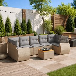 Beige 8-Piece Modular Garden Sofa Set with Cushions