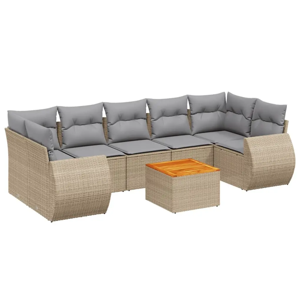 Garden Sofa Set 8 Piece Outdoor Use Beige Poly Rattan with Cushions