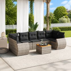 Detailed 8 Piece Garden Sofa Set with Grey Rattan
