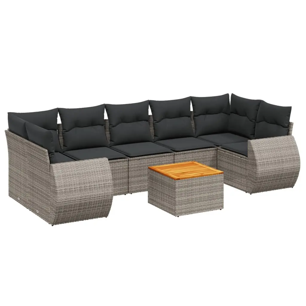 Garden Sofa Set 8 Piece Outdoor Furniture Grey Poly Rattan Cushions Patio