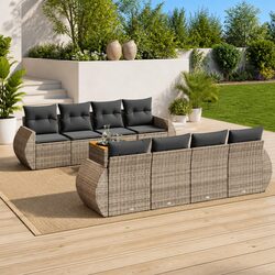 Garden Sofa Set 9 Piece Outdoor Furniture Patio Seating Grey Poly Rattan with