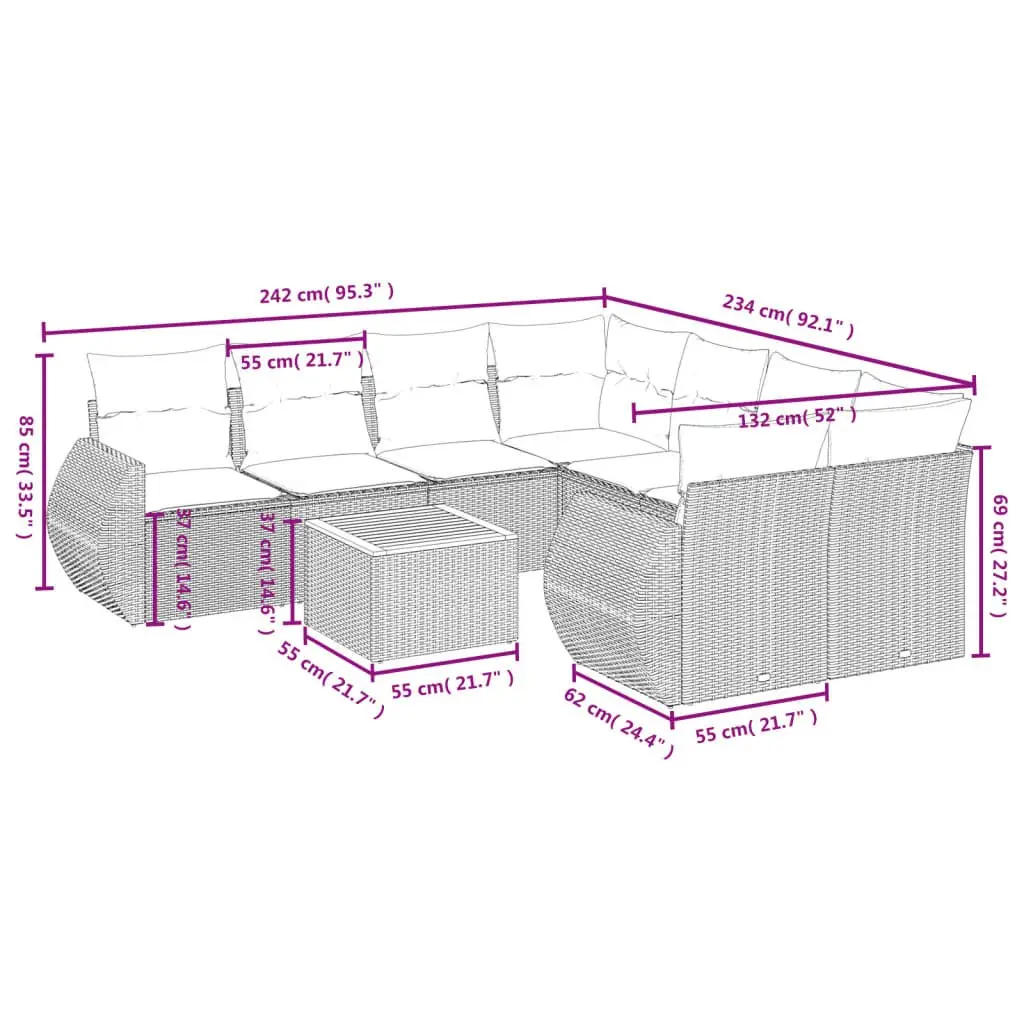 9 Piece Modular Garden Sofa Set