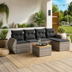 Garden Sofa Set 6 Piece Outdoor Furniture with Cushions Grey Poly Rattan Modular