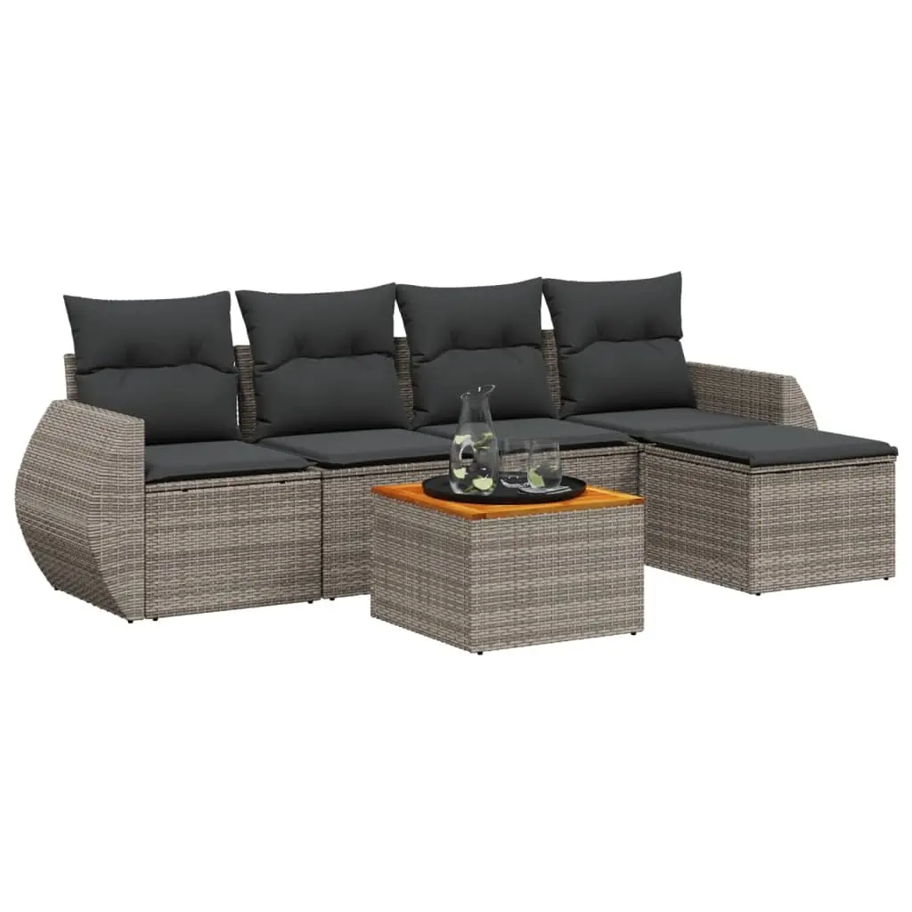 Garden Sofa Set Outdoor Use 6 Piece Grey Poly Rattan Modular