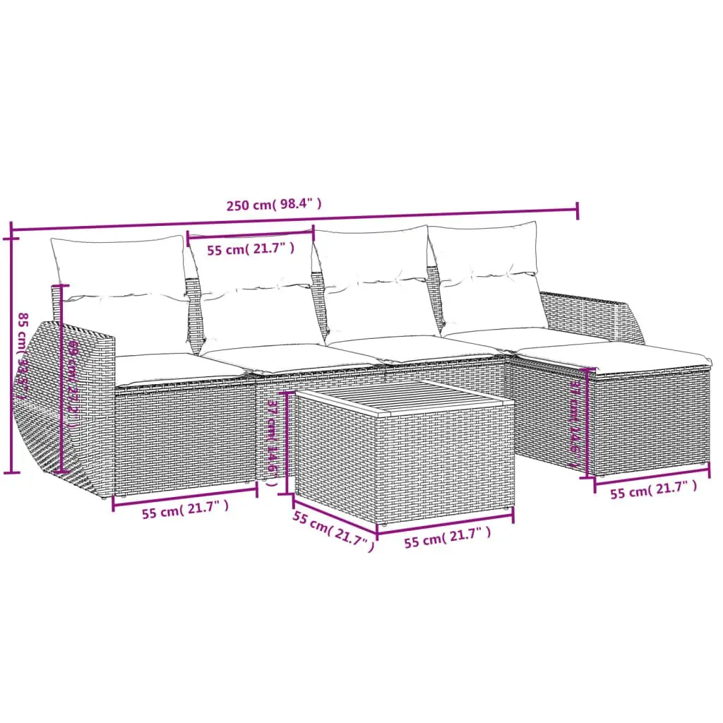 Garden Sofa Set Outdoor Use 6 Piece Grey Poly Rattan Modular