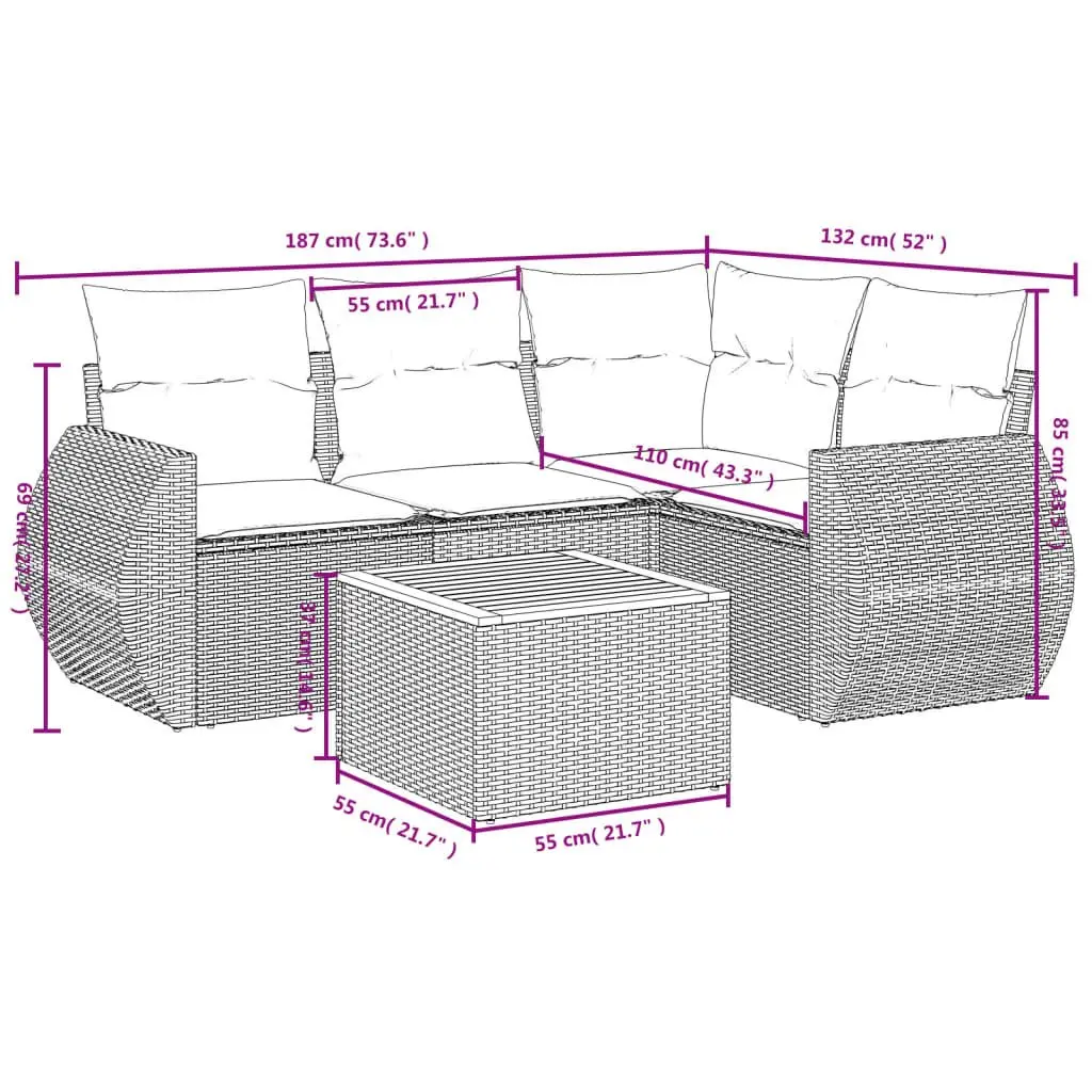 5 Piece Modular Garden Sofa Set