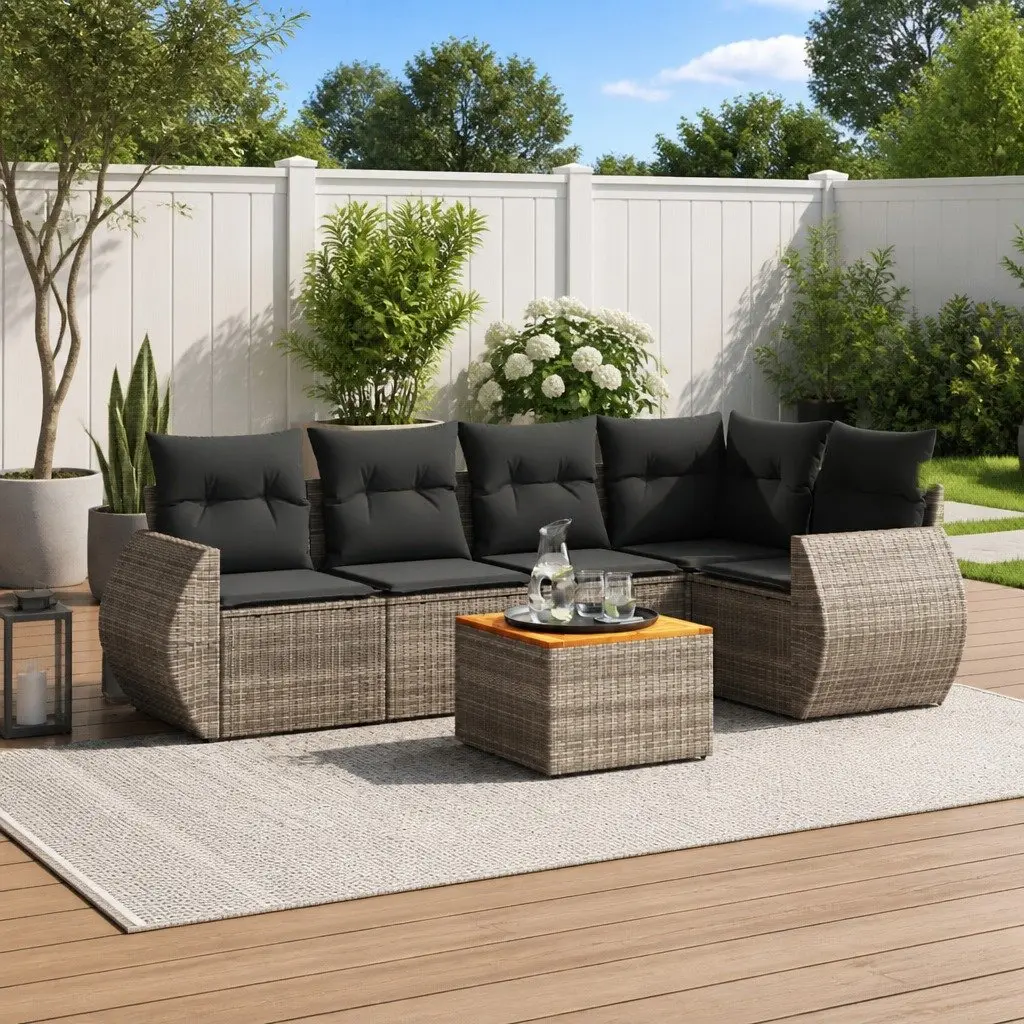 6 Piece Modular Garden Sofa Set for Outdoor Use Grey Poly Rattan with Cushions