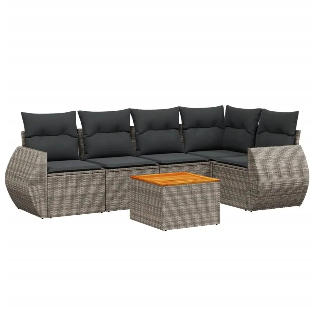 6 Piece Modular Garden Sofa Set for Outdoor Use Grey Poly Rattan with Cushions