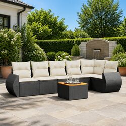 7 Piece Modular Garden Sofa Set Specifications: Black Rattan
