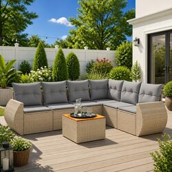 7-Piece Modular Outdoor Sofa Set with Beige Cushions