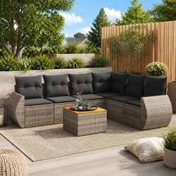 7 Piece Modular Garden Sofa Set with Acacia Table