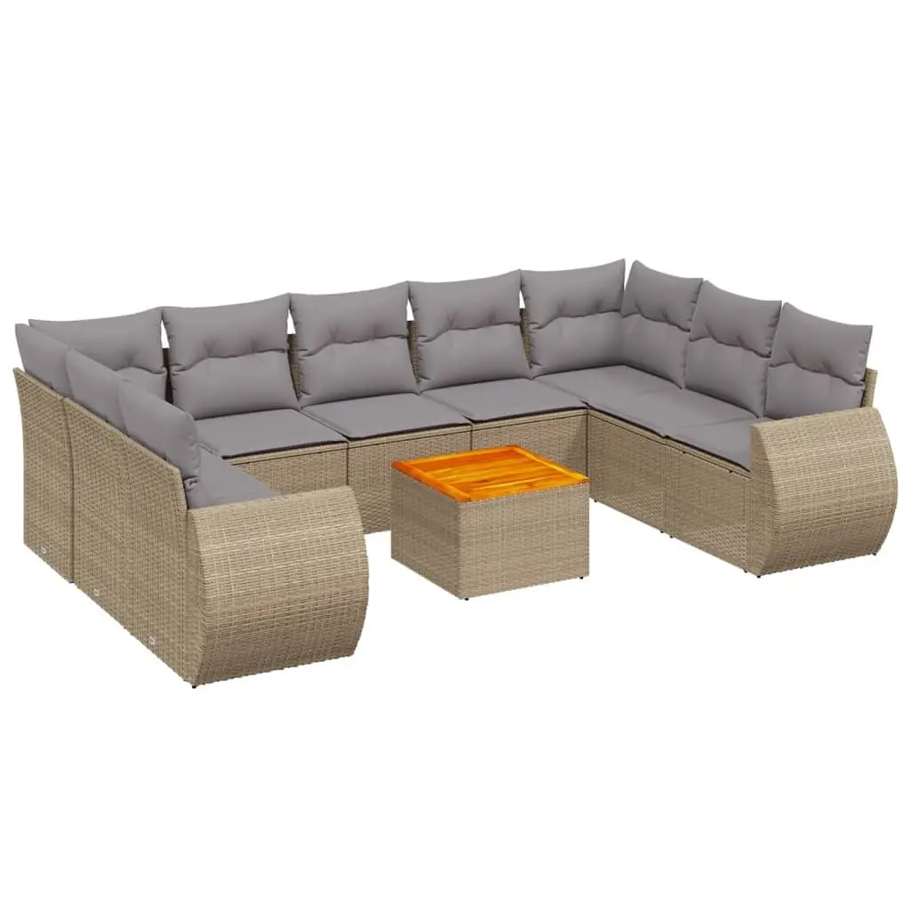 Garden Sofa Set 10 Piece Outdoor Furniture Beige Poly Rattan Modular Patio