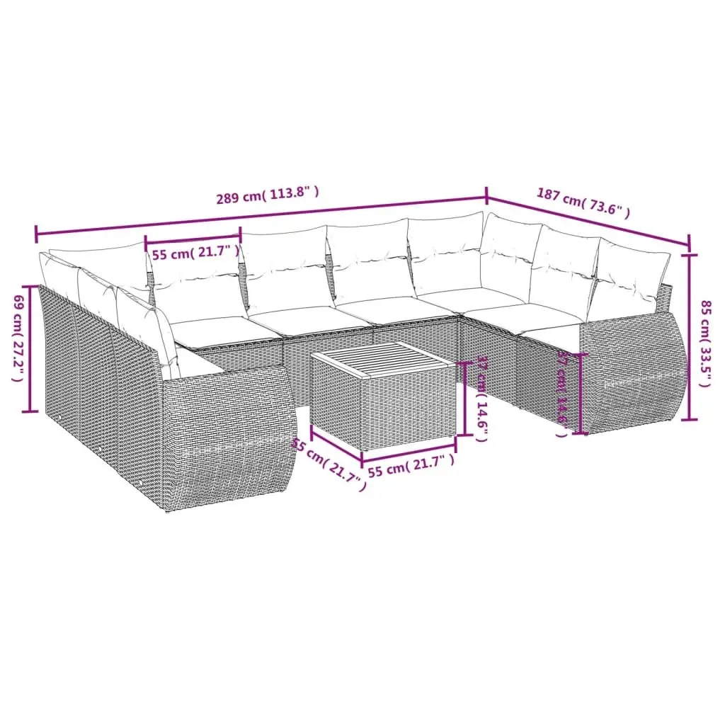 Garden Sofa Set 10 Piece Outdoor Furniture Beige Poly Rattan Modular Patio