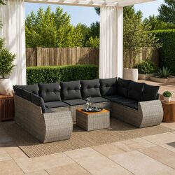 Durable Outdoor Sofa Set 10 Pieces with Acacia Table