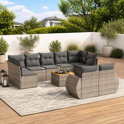 Garden Sofa Set - 10 Pieces, PE Rattan & Acacia Wood Design