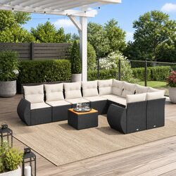 Garden Sofa Set 10 Piece Outdoor Furniture Black Poly Rattan Patio Seating with