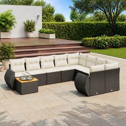 10 Piece Outdoor Garden Sofa Set Black Poly Rattan Furniture with Cushions Patio