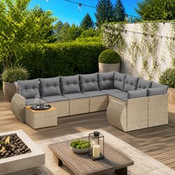 10 Piece Outdoor Garden Sofa Set - Beige Rattan Specs