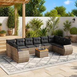 11 Piece Garden Sofa Set: Grey Poly Rattan, Acacia Wood