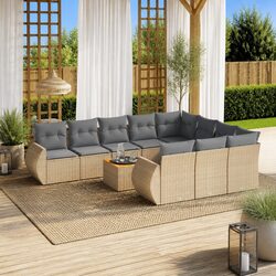 Garden Sofa Set - 11 Pieces, Beige Poly Rattan