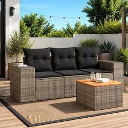 Factual 4 Piece Grey Garden Sofa Set with Cushions