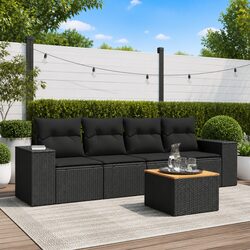 Garden Sofa Set 5 Piece Outdoor Furniture Black Poly Rattan with Cushions Patio
