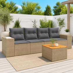 5-Piece Garden Sofa Set with Beige Cushions and Wood Table