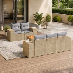 Outdoor Garden Sofa Set 6 Piece Patio Furniture with Cushions Beige Rattan