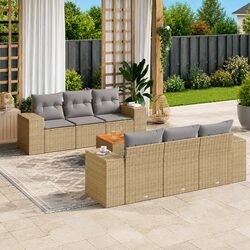 7 Piece Modular Outdoor Sofa Set with Beige Cushions