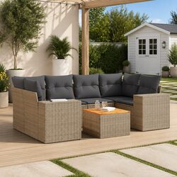 7 Piece Outdoor Sofa Set: Beige Modular Furniture