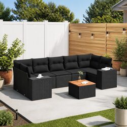 Specifications of 8-Piece Black Poly Rattan Sofa Set