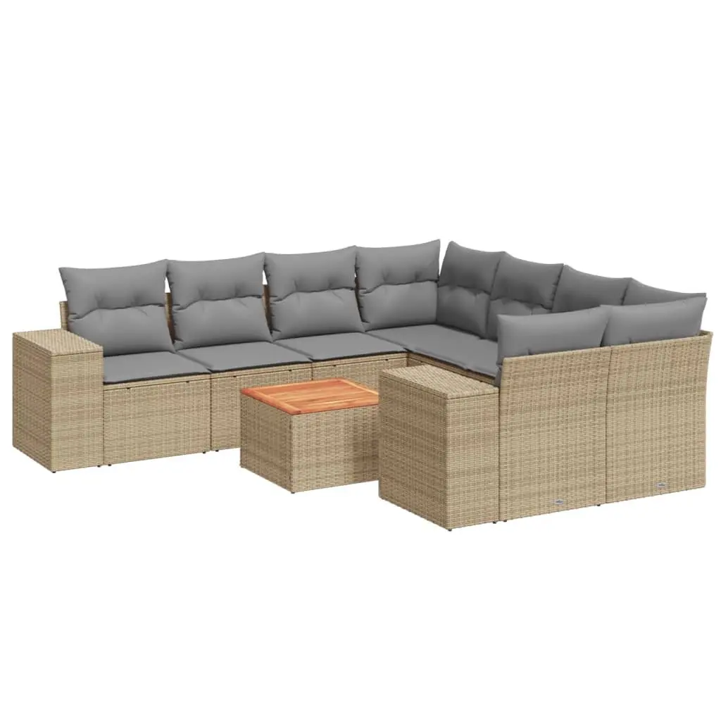 Garden Sofa Set Outdoor Furniture 9 Piece Beige Poly Rattan with Cushions Patio