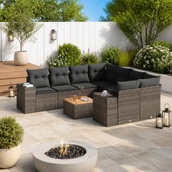 9-Piece Modular Garden Sofa Set in Grey with Cushions