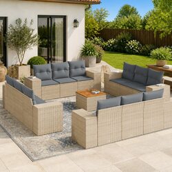 13 Piece Modular Garden Sofa Set with Beige Cushions