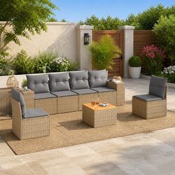 Specifications for 7-Piece Outdoor Sofa Set - Beige with Cushions