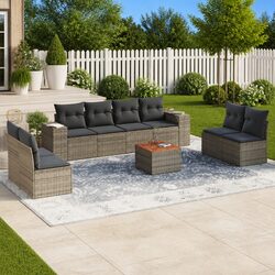 Garden Sofa Set 9 Piece Outdoor Patio Furniture Grey Poly Rattan with Cushions