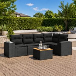 Factual 6 Piece Outdoor Sofa Set with Cushions Black