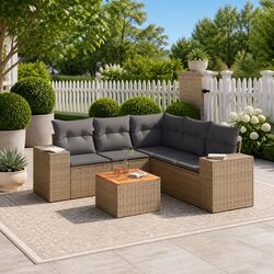 Outdoor Furniture Set: 6-Piece Garden Sofa with Cushions