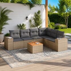 Specifications for 7-Piece Outdoor Sofa Set in Beige Rattan