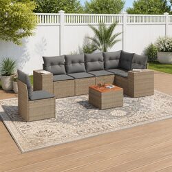 7-Piece Outdoor Sofa Set: Beige Poly Rattan with Cushions