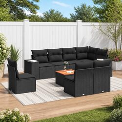9 Piece Modular Garden Sofa Set with Cushions - Black