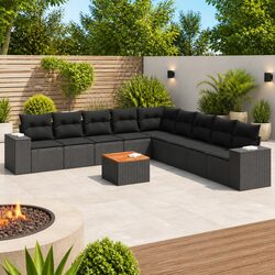 Specifications of 10-Piece Black Poly Rattan Garden Sofa Set