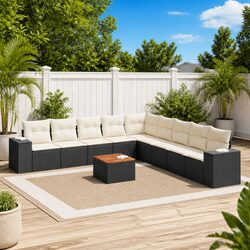 10 Piece Outdoor Garden Sofa Set in Black Rattan