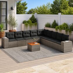 10 Piece Modular Sofa Set with Cushions - Grey Rattan