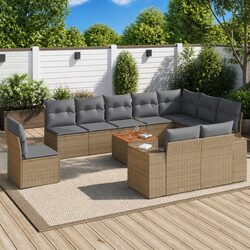11 Piece Outdoor Sofa Set: Beige, Modular Design, PE Rattan