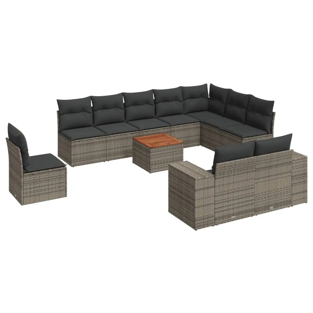 11 Piece Garden Sofa Set Outdoor Furniture for Patio Grey Poly Rattan