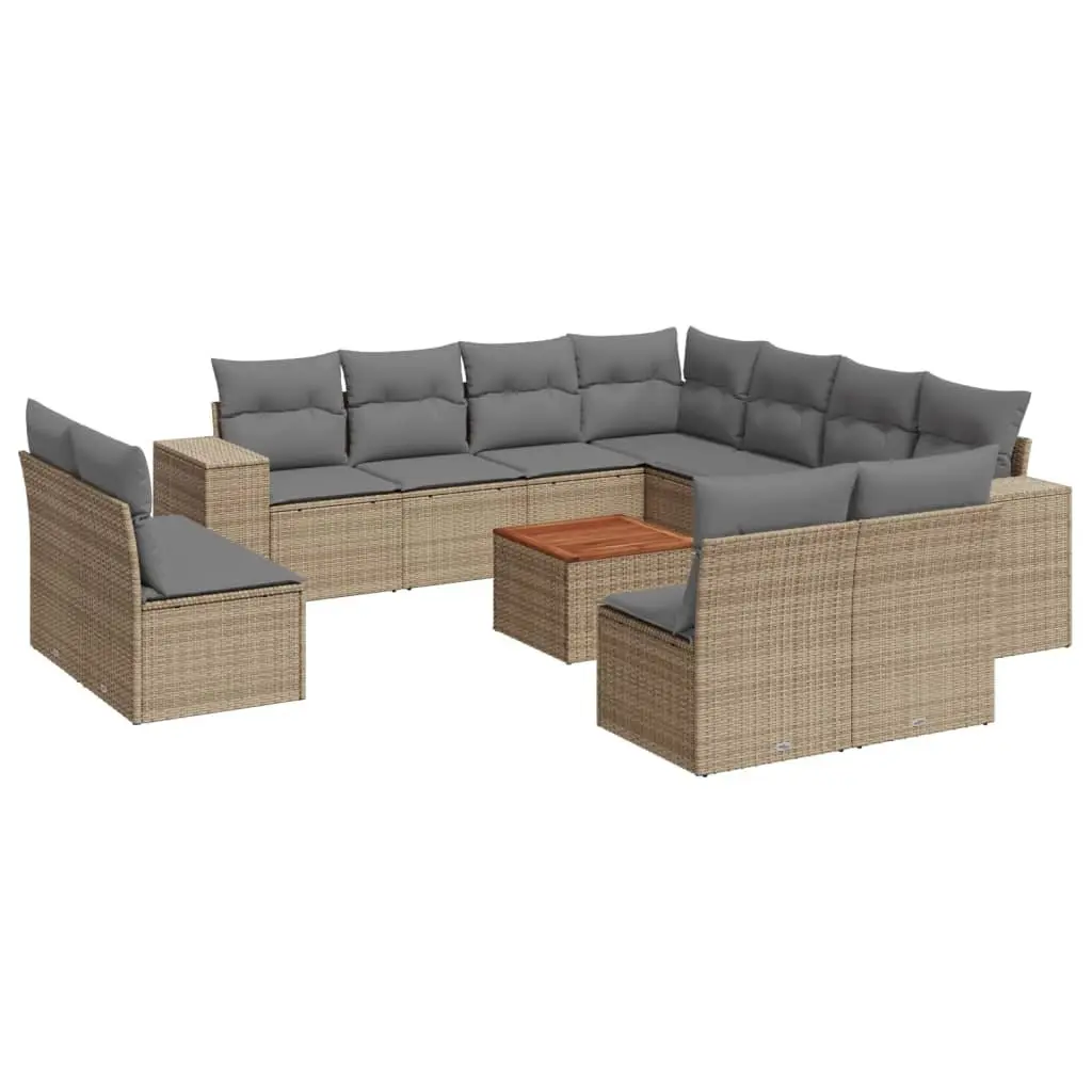12 Piece Outdoor Garden Sofa Set Patio Furniture Beige Poly Rattan with Cushions