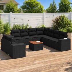 10 Piece Outdoor Garden Sofa Set with Black Cushions