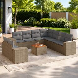 10 Piece Garden Sofa Set Specifications: Beige Poly Rattan