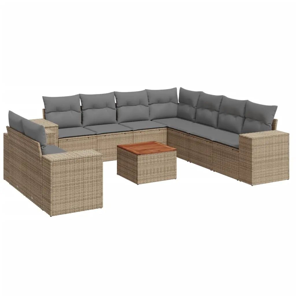 Garden Sofa Set 10 Piece Outdoor Use Beige Poly Rattan Patio Lounge